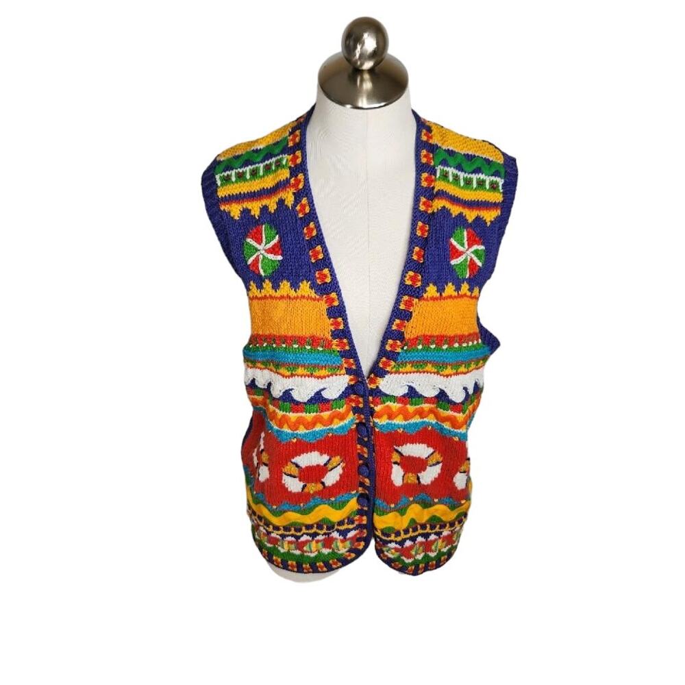 Marisa Christina Vintage Hand Knit Sweater Vest‎ Nautical Beach Womens Medium